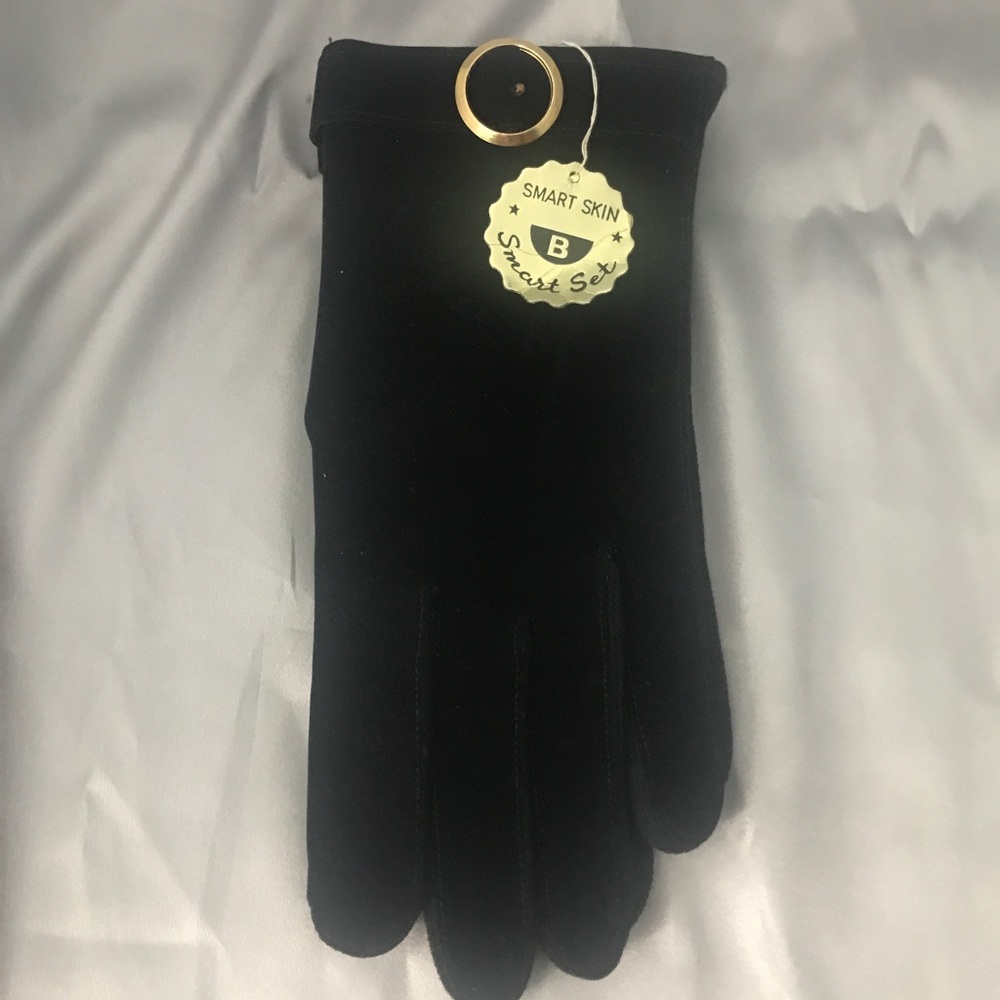 VINTAGE SMART SET BLACK FAUX SUEDE GLOVES SM/MED